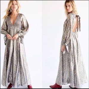Free People Luxalina Silk Floral Metallic Maxi